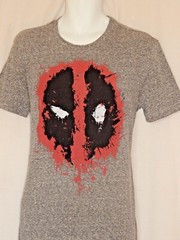 Deadpool T-Shirt Mens Size M L Gray NEW Blood Spatter Logo Emblem Short Sleeve