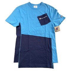 Champion T-shirt Men Small Blue Colorblock Asymmetric Hem Heritage Shift Pocket