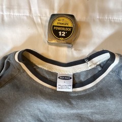 Vintage Old Navy 33 T-Shirt Size L Grey Stripped Navy Blue and White Sleeves