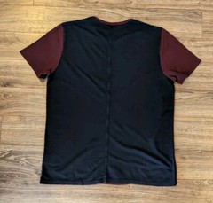 Vince T-Shirt Mens Burgundy Navy Colorblock SS Micro Ribbed Crewneck – L