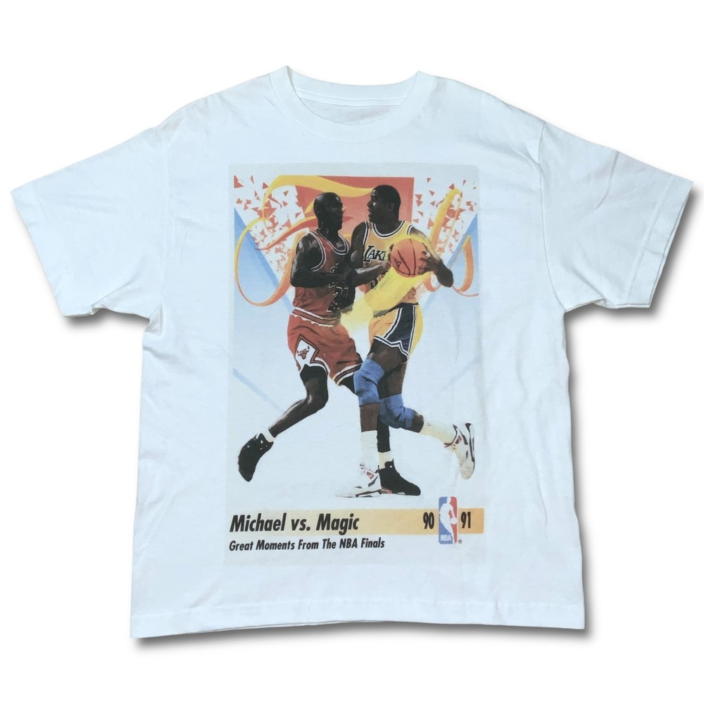 Michael Jordan VS Magic Johnson T-Shirt Men’s Medium White Cotton NBA Finals