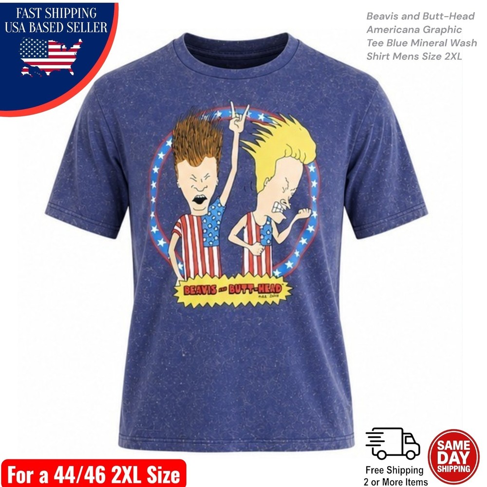 Beavis and Butt-Head Americana Shirt Men 2XL 44/46 Blue Mineral Wash Graphic Tee