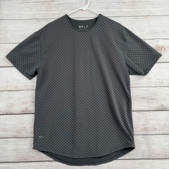 BYLT Drop Cut Lux Polka Dot Short Sleeve T-Shirt Mens XL Gray Stretch Round Hem