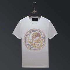New Fashion Dragon Rhinestone Summer Short Sleeve Luxury Men Streetwear T-Shirt