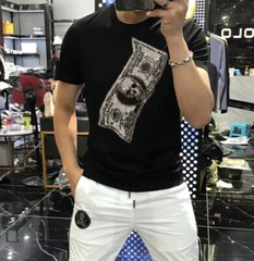 New Fashion Skull Trend Rhinestone Summer Short Sleeve Luxury Men Cotton T-Shirt
