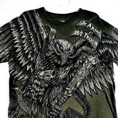 Y2K 7.62 Design Mens Shirt Sz L Green In Arms We Trust Graphic Eagle Patriot Cot