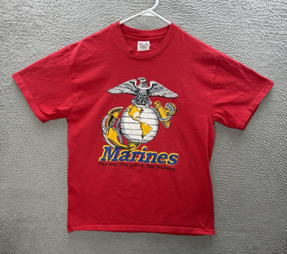 Vintage Hanes Shirt Adult Large Red Single Stitch United States Marines 90s