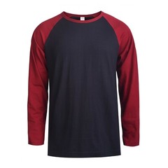 Men Baseball T-Shirt 100% Cotton Long Sleeve Soft Breathable Raglan Jersey S-3XL