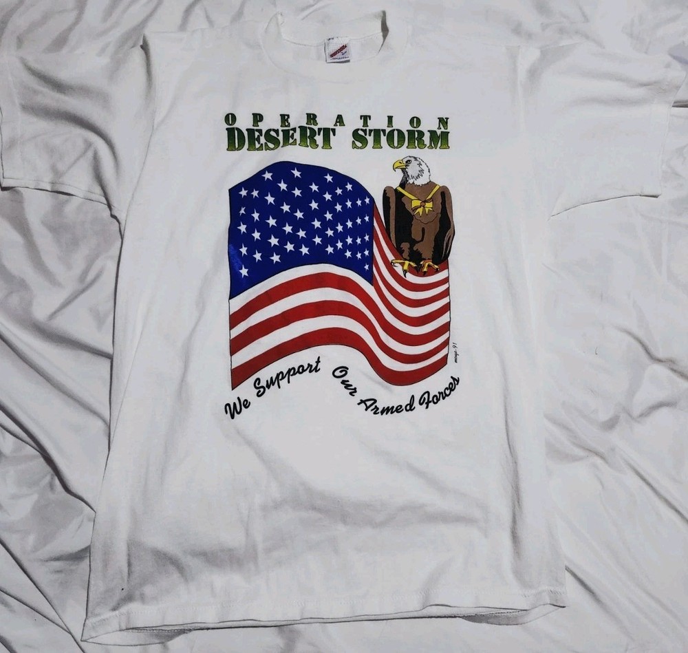 Vintage Operation Desert Storm 1991 Shirt Single Stitch Military Eagle USA Large