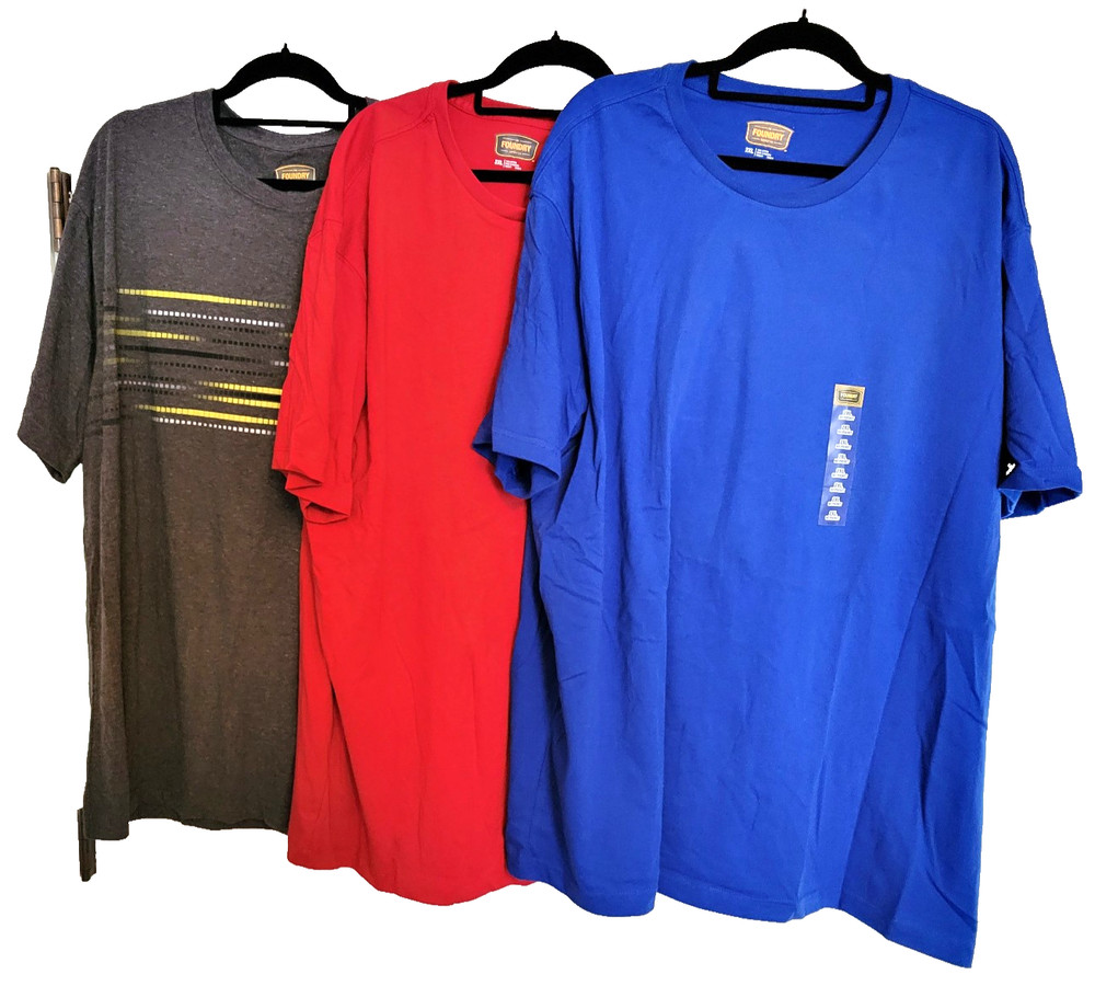 3 Foundry Crew Neck T-Shirt Men’s 2XL Short Sleeve Red Blue and Gray NWT