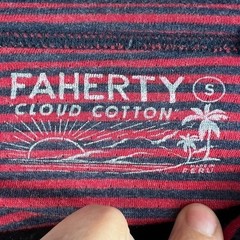 Faherty Mens Cloud Long Sleeve Henley Red Blue Cumberland Stripe Pima Cotton S