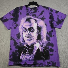 Beetlejuice Tie Dye Shirt Mens Large L Purple Distressed Classic Movie Retro NWD