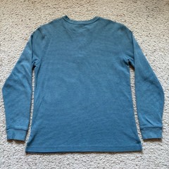 L.L. Bean 3 Button Waffle Knit Long Sleeve Henley Shirt Mens M Blue Slim 502225