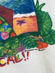 Vtg Fabric Art White Single Stitch Tropical Energizer Bunny Rebecca Lee Baldwin