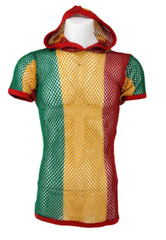 Mesh Fishnet Hoodie String T-Shirt Mens Short Sleeve Hood Tee Top Shirt Casual