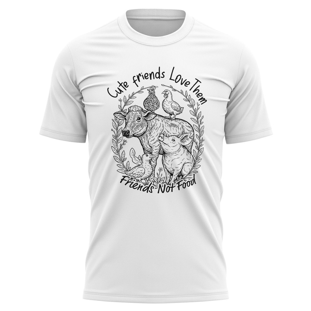 Vegan Friends Not Food Mens T Shirt Animal Design Vegetarian Slogan Top for Him