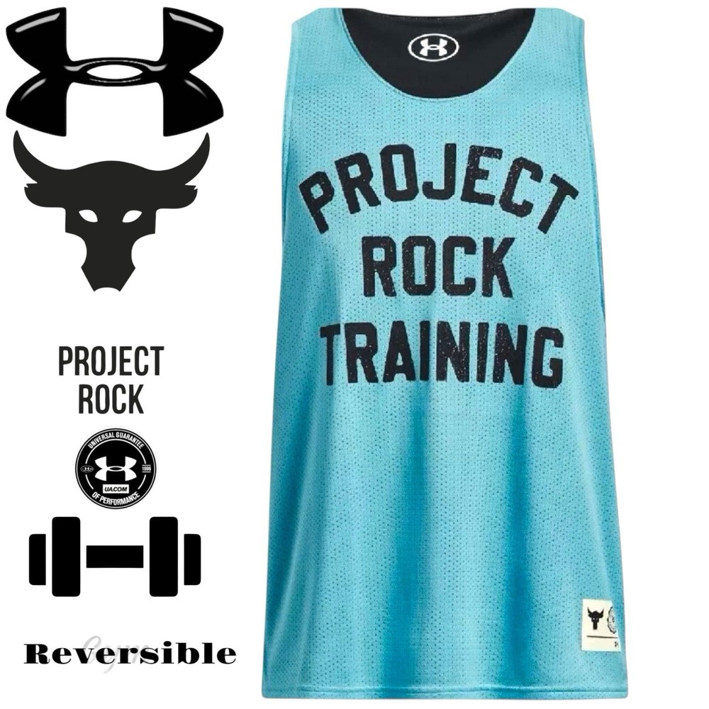 Under Armour Men’s Project Rock Reversible Mesh Tank Top Sz-M Blue And Black GYM