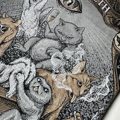 Nightfilth Y2K Cat Party Black Graphic Tee in Vintage Tattoo Style Uni Sz Large