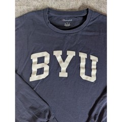 Champion BYU Cougars Long Sleeve Shirt Navy Blue Graphic Tee Mens L