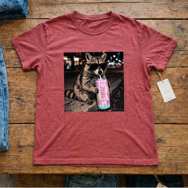 Funny Raccoon Graphic Tee Custom Any Drink Animal Lover Vintage Shirt