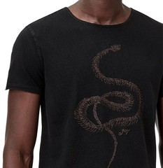 John Varvatos Men’s Metallic Coiled Snake Embroidered Graphic Crew T-Shirt Black