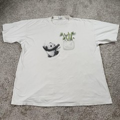 Anvil Shirt Mens 2XL White Panda Bamboo Pocket Graphic Back Print Tee Cute