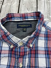 Men’s XL /TG Aeropostale NYC Short Sleeve Button Up Plaid Blue White Red Green