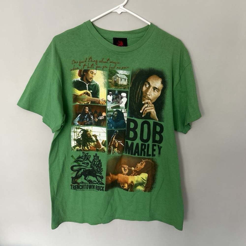 Bob Marley Trenchtown Rock 2010 Green Graphic T Shirt Size Large Music Concert