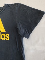 Adidas Navy Blue T-Shirt L | Yellow Logo Classic Tee Retro Mens Casual Wear
