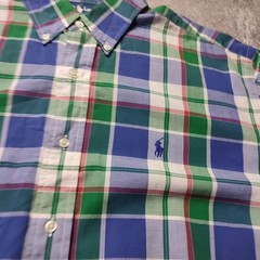 Ralph Lauren BLAKE Check Button Down Shirt Green/Blue Used For 14Y+ Japan