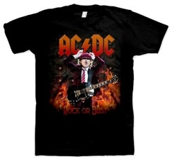 AC/DC cd lgo ANGUS YOUNG IN FLAMES / ROCK OR BUST Official SHIRT Size MED new