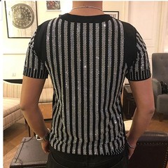 Men Rhinestone T-Shirt Luxury Hot Drill Short Sleeve Cotton Casual Slim Tee Top