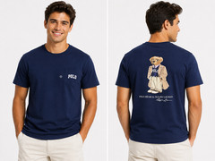 Polo Ralph Lauren Mens T-Shirt New 2XB Navy Blue Crew NeckBack Graphic Polo Bear