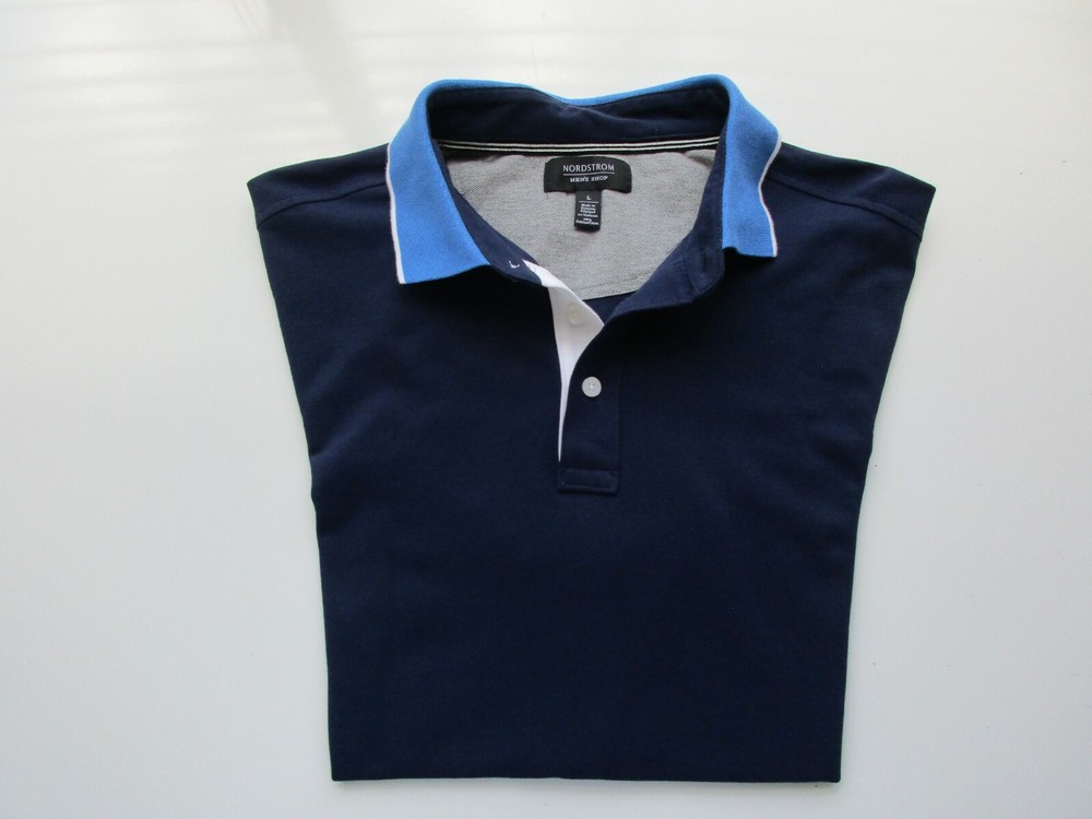 Nordstrom MENS SHOP Contrast Collar Short Sleeve Polo T-Shirt Navy L UPC95