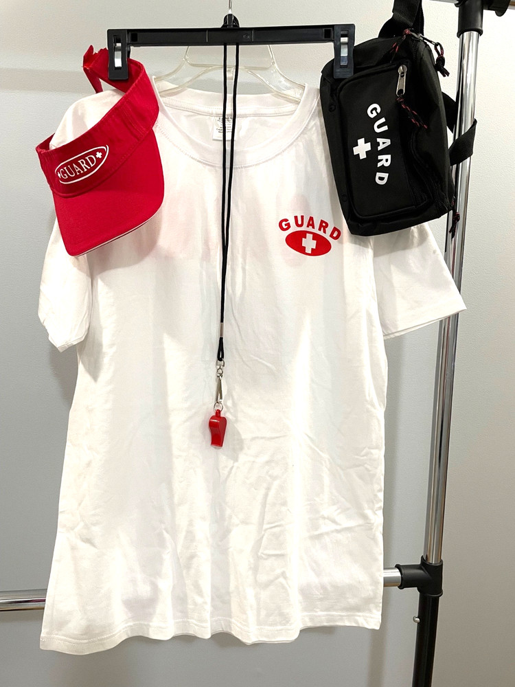 Lifeguard T-Shirt Unisex Adult Medium Red GUARD Logo, Visor, Waist Pack, Whistle