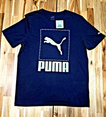 PUMA Mens Tshirt Large Regular Repetition Box Tee Short Sleeve Crew Neck Black