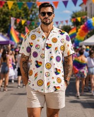 LGBTQ Rainbow Hawaiian Button Up Shirt