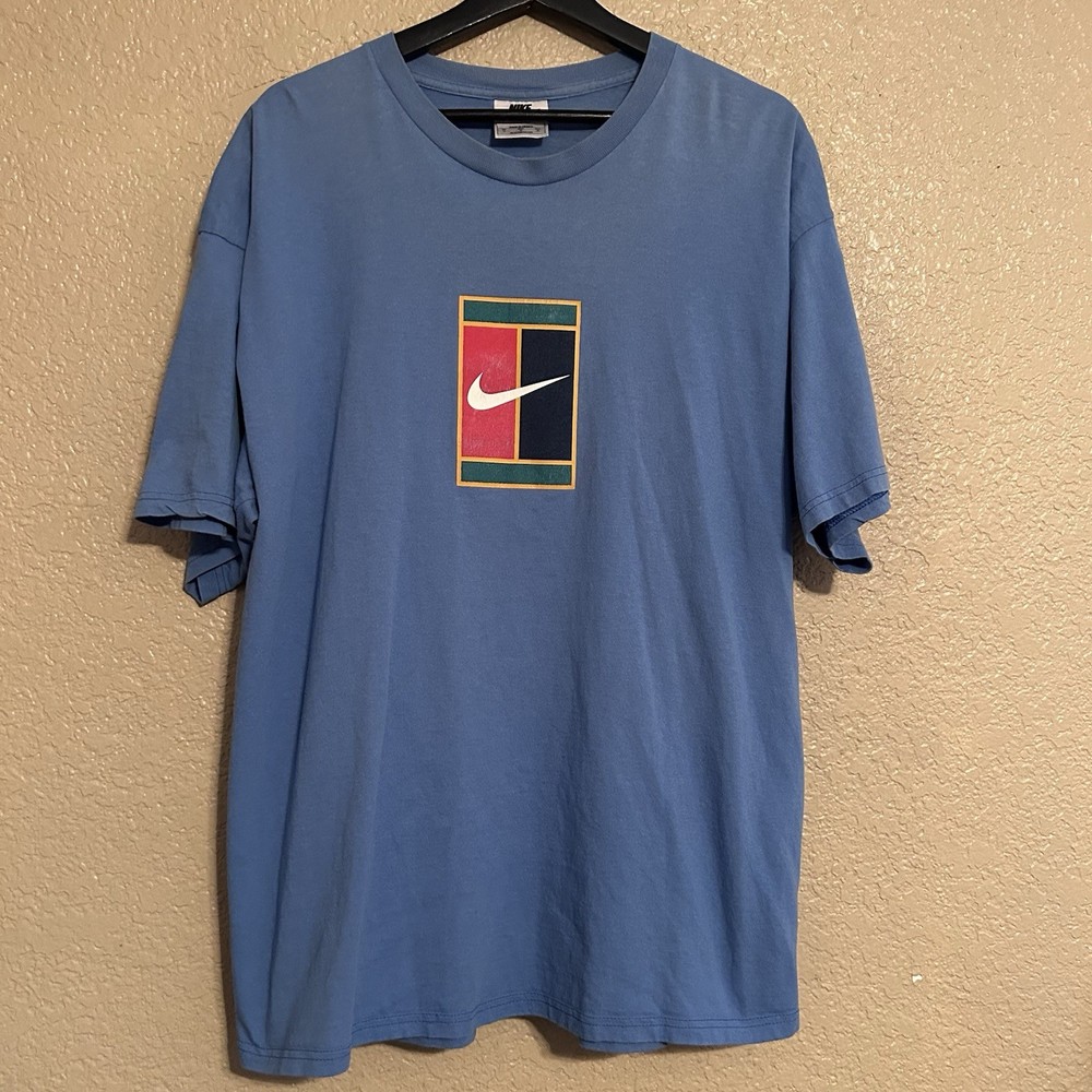 Vintage 90’s Nike Tennis Court Challenge Blue Graphic Print T-Shirt Size XL
