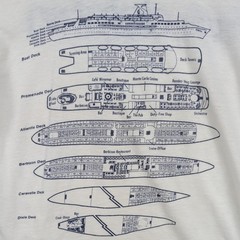 VTG SS Dolphin T-Shirt Mens S White Cruise Ship Blueprint Deck Paper Thin 80s