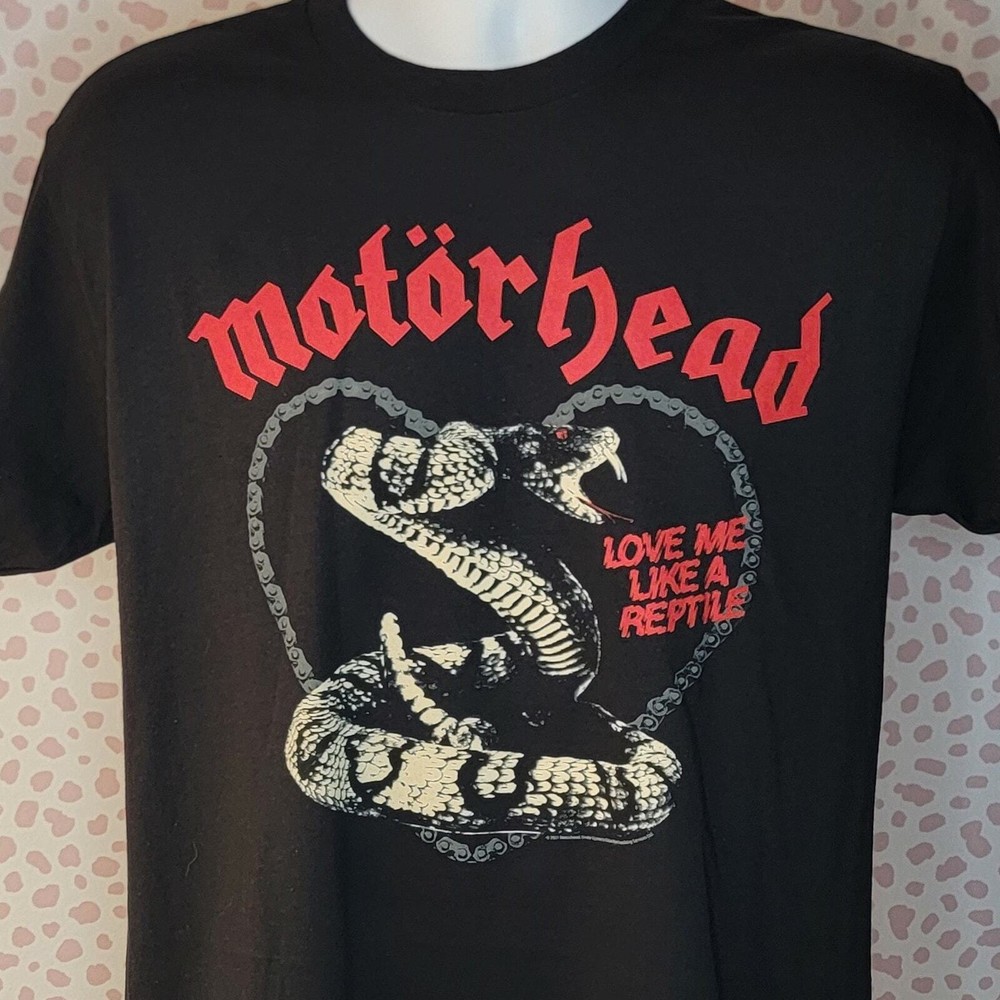 Motorhead Love Me Like A Reptile Band Tee, Men’s Size Black Gildan Heavy Cotton