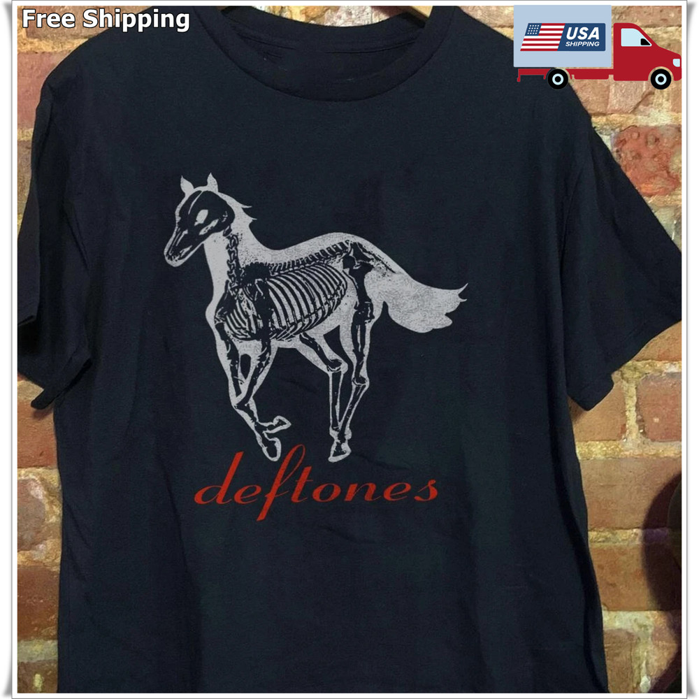 Vintage Deftones White Pony Skeleton Horse Unisex Black T-Shirt, Size S-5XL