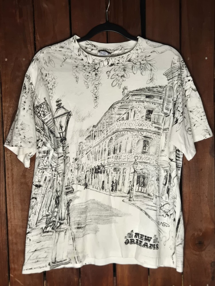 Vintage Tee Jays Sof Tee AOP New Orleans Bourbon Street Shirt Large
