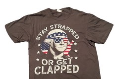 George Washington TShirt Men’s Medium Gray Graphic “Stay Strapped Or Get Capped”