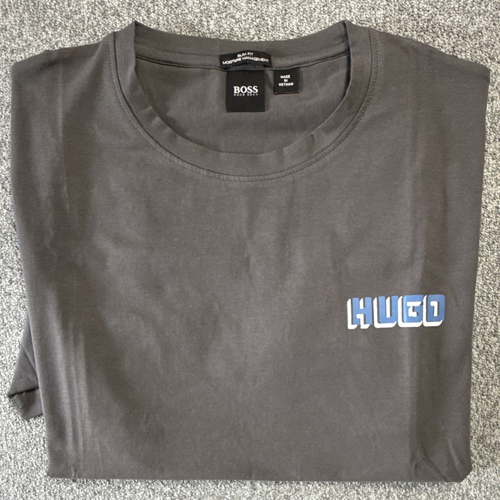 HUGO BOSS Graphic Logo Slim Fit T-Shirt Gray Crew Neck Short Sleeve Men’s L