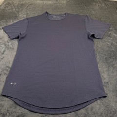 BYLT Drop Cut Lux T Shirt Mens Large Blue Curved Hem Stretch Short Sleeve