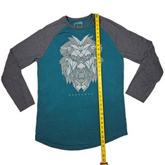 Sean John Lion Graphic L T-Shirt Raglan Teal w/ Gray Long Sleeve Crew Neck Cott