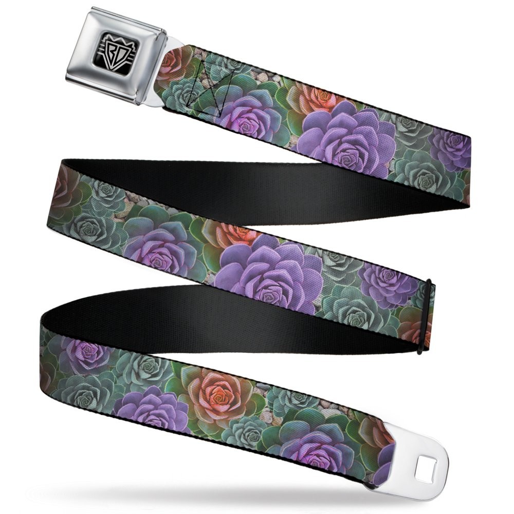 Seatbelt Belt – Succulents Stacked Green/Pink/Orange – 1.0″ Wide – 20-36 Inch…
