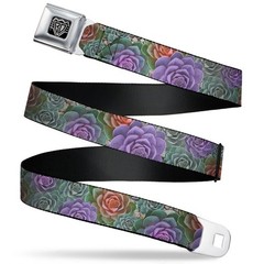 Seatbelt Belt – Succulents Stacked Green/Pink/Orange – 1.0″ Wide – 20-36 Inch…