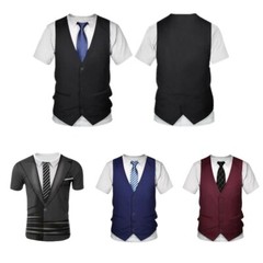 US Freebily Men’s Fake Suit Vest Tie Printed T-Shirt Casual Shirt Tuxedo Top