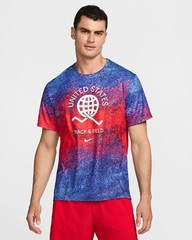 Men Nike USA Miler DRI-FIT Short Sleeve Running Shirt Red White Blue FJ3411 635
